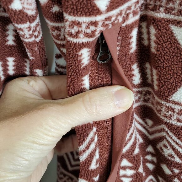 Duluth Trading Unisex Fleece Jacket Med Brown Southwestern Geometric Cozy Warm - Picture 8 of 16